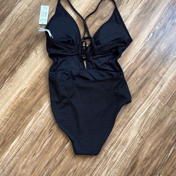 Cupshe Deep Plunge Back-Tie One-Piece Black Size M NWT - Picture 4 of 4